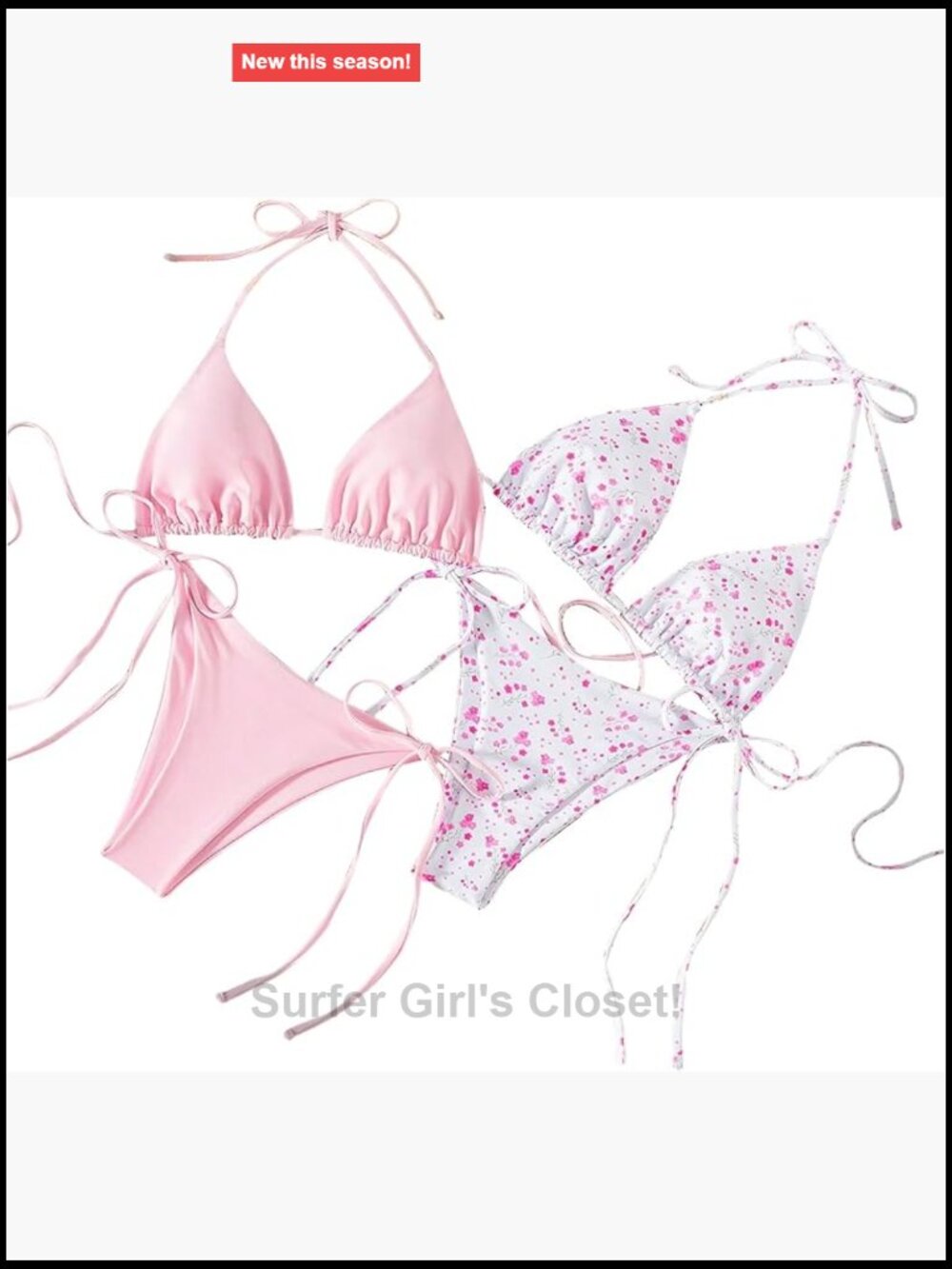 4 Piece Bikini Set Floral Triangle Halter String Tie Side Swimsuit for Women